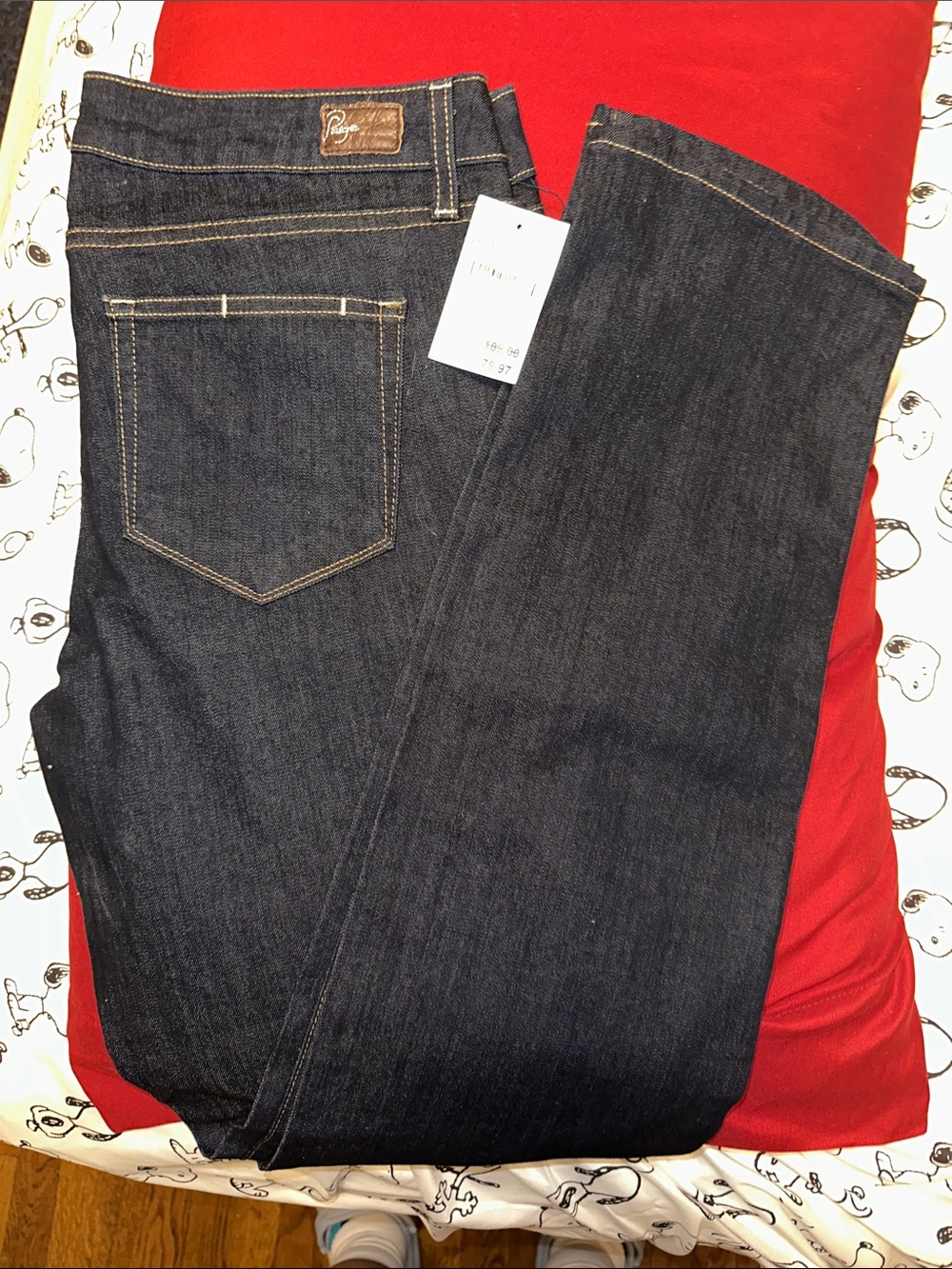 PAIGE Indigo Straight Leg Jeans with Contrast Stitching